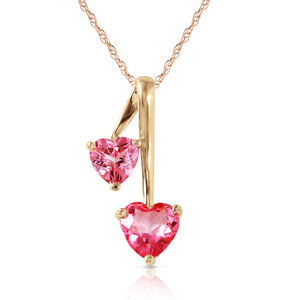 14K.SOLID GOLD HEARTS NECKLACE WITH NATURAL PINK TOPAZ (Yellow Gold)